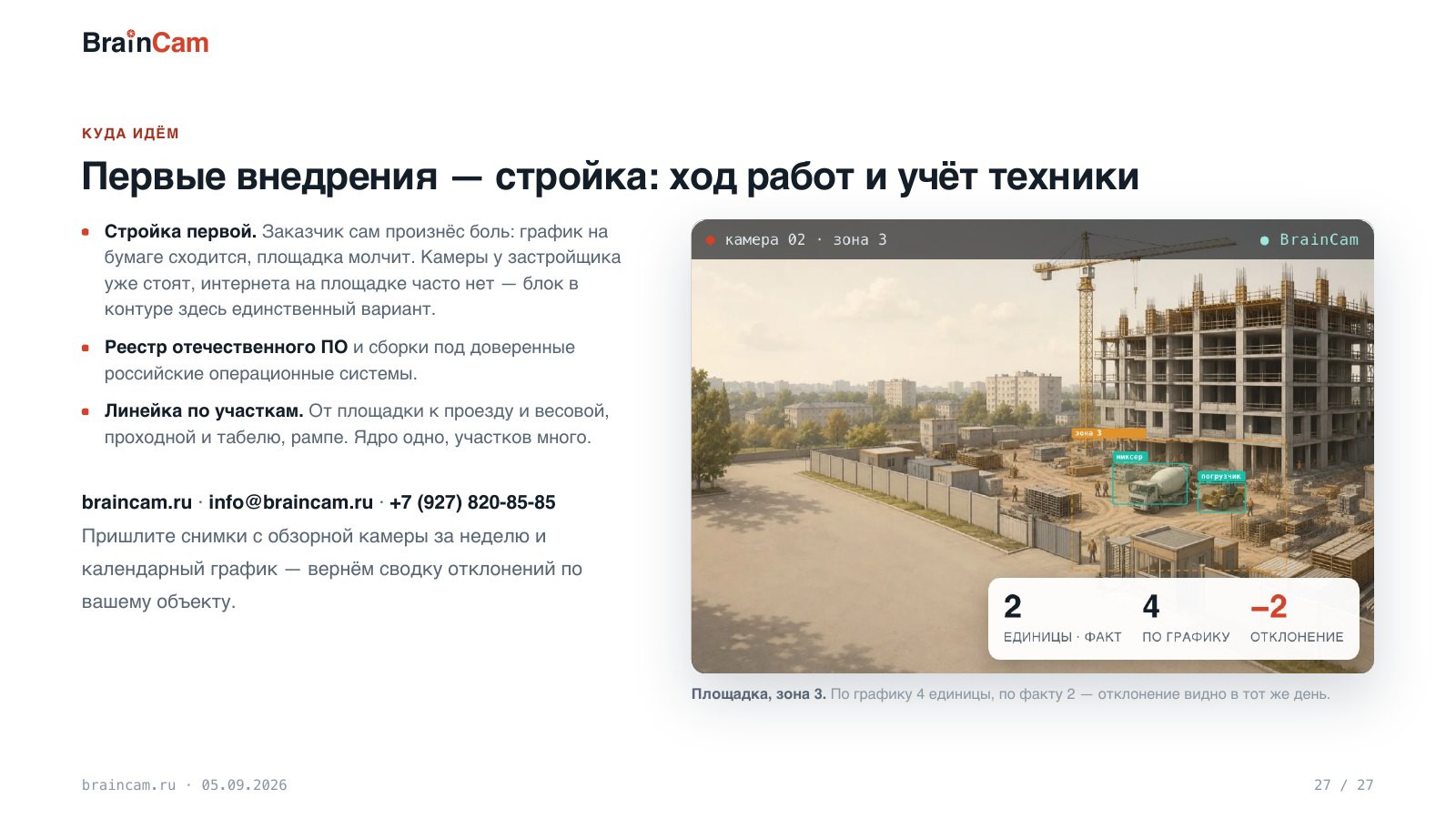 Лист 27 — Первые внедрения — стройка: ход работ и учёт техники