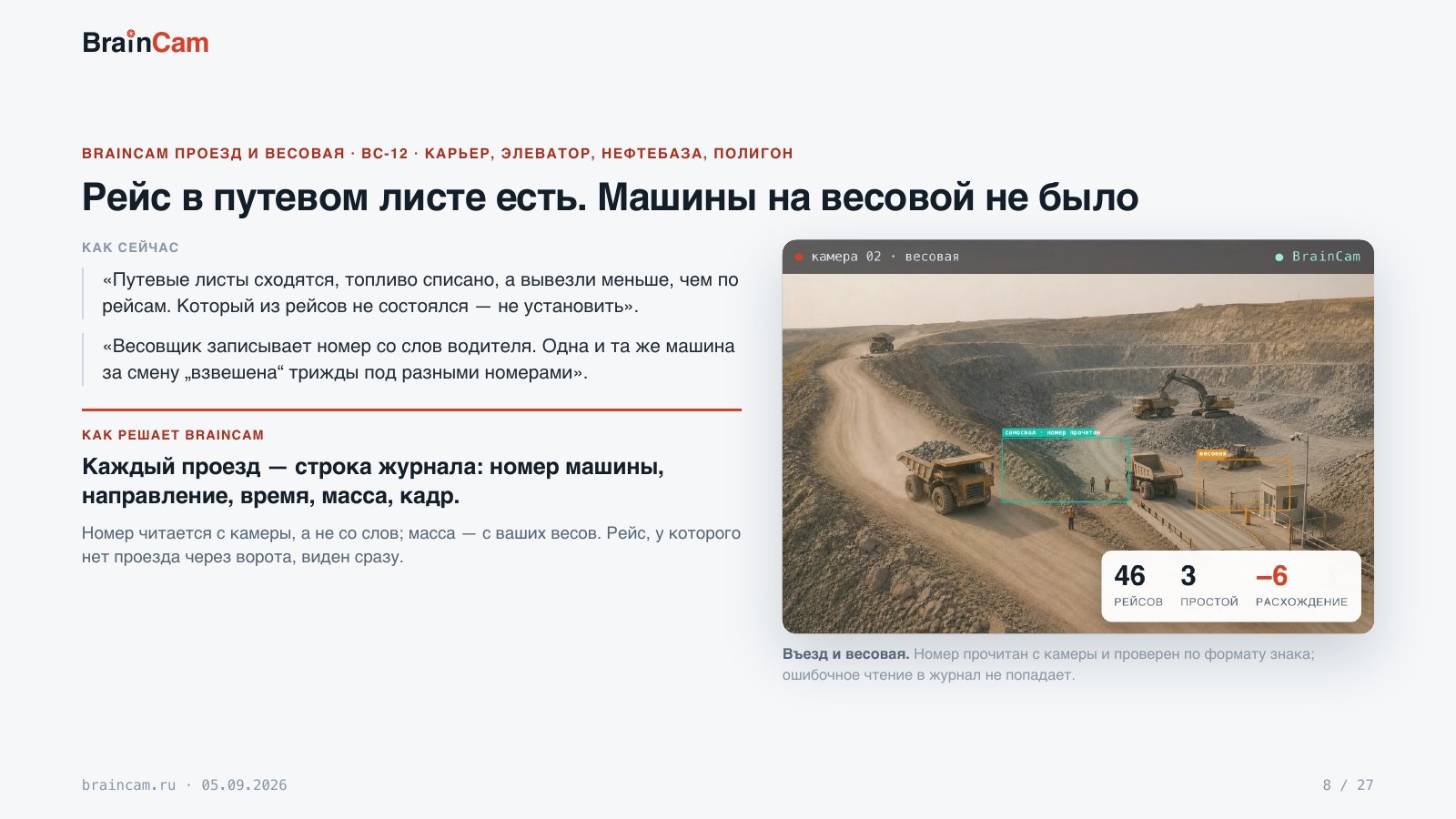 Лист 8 — Рейс в путевом листе есть. Машины на весовой не было
